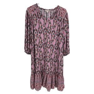 Knox Rose dress women's M paisley puff sleeve tiered ruffle babydoll boho beach
